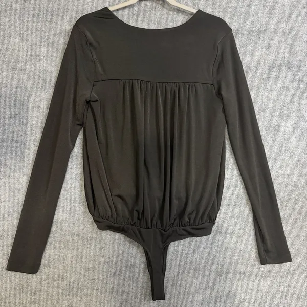 Intimately‎ Free People Size-L/G Bodysuit Olive Turnt Faux Wrap Long Sleeve - Image 2