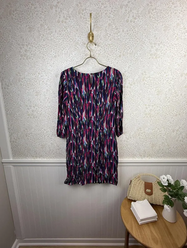 BODEN Beaufort Pink Watercolor Shift 3/4 Sleeve Dress - Size - 6 Long - Image 3