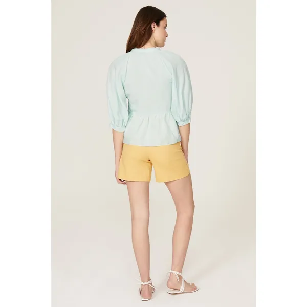 AMANDA UPRICHARD Light Blue Linen Blend Puff Sleeves Peplum Diego Top Size M - Image 3