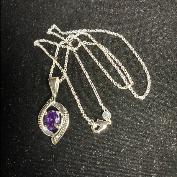 Elegant Silver tone and Purple Pendant Necklace 18” - Image 2