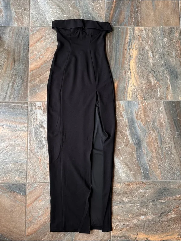 BabyBoo Fashion Black Strapless Corset Maxi Dress with Front Slit - Size M - Image 2