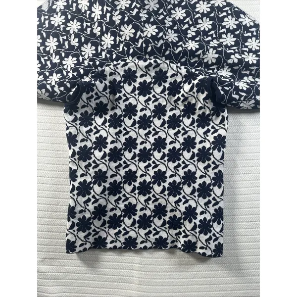 Club Monaco Rowlen Floral Off-Shoulder Top Womens Size XS Navy Blue White Knit - Image 10
