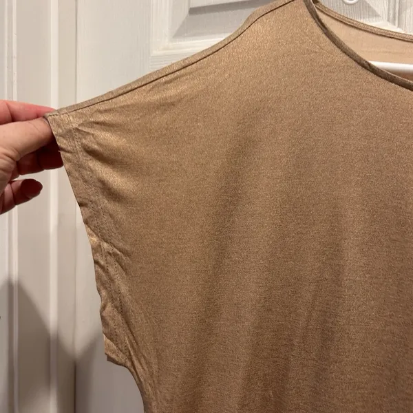 VTG Lauren Ralph Lauren Gold Metallic‎ Shimmer Dolman Boatneck Top Large Festive - Image 2