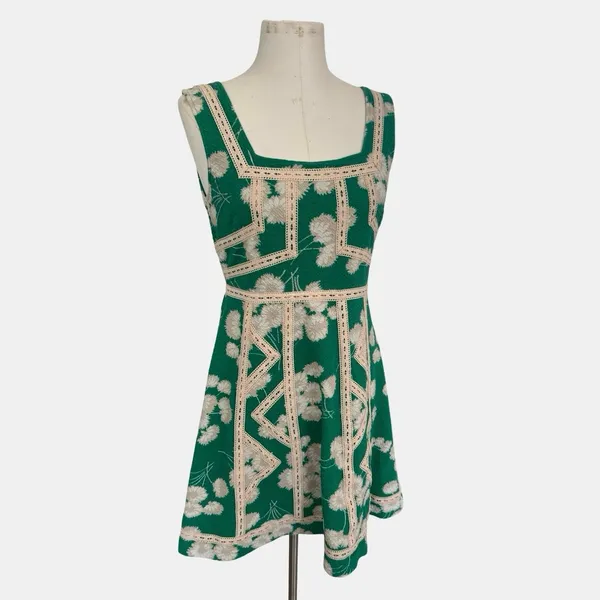 Maeve Anthropologie Emma Dandelion Print Dress Green Floral Size 10 Feminine - Image 2