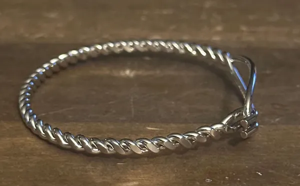 Stainless steel hook and eye rope bangle bracelet Silver - Image 6