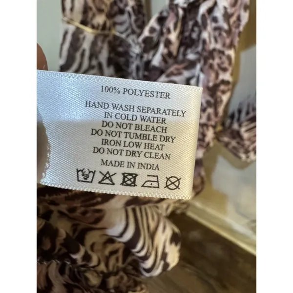 America & Beyond Womens Animal Print Rose Tan Ruffle Trim Robe Tie Kimono - Image 8