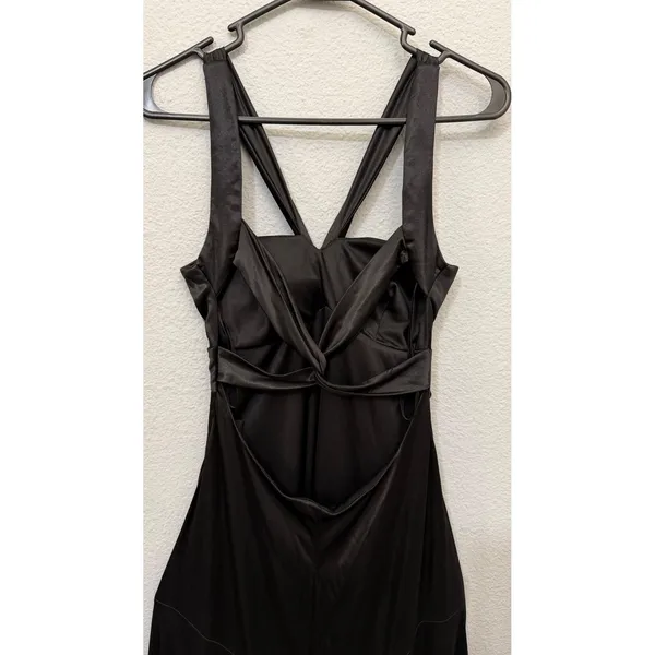 Windsor Maxi Dress Siz XS Black Satin Twist Front Crisscross Back 3/4 Homecoming - Image 10