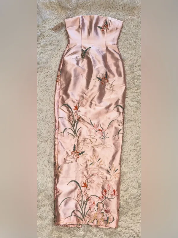 NEW SAU LEE Isla Butterfly Embroidered Strapless Satin Pink multi Gown Sz 2 - Image 6