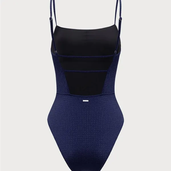 Berlook Navy Textured Backless One-Piece Swimsuit 18 - Image 8