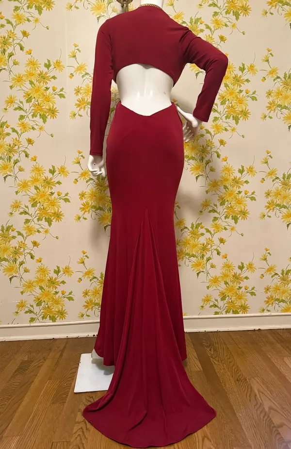 Rubber Ducky Burgundy Long sleeve Cutout Evening Dress size M - Image 3