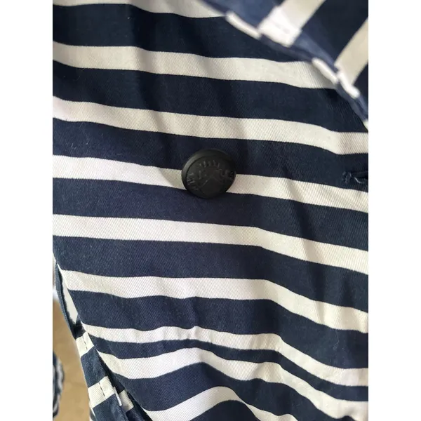 Express Women's Blue White striped double-breasted trench coat with belt Size M - Image 3