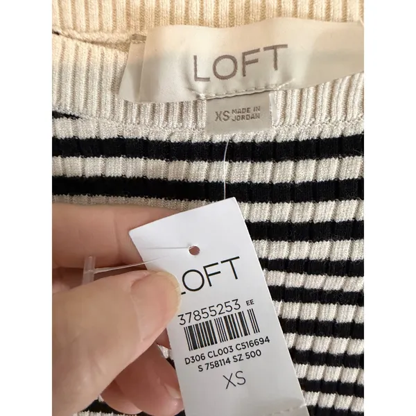 LOFT Sweater Black XS Womens Striped Ribbed Long Sleeve Boatneck NEW - Image 2