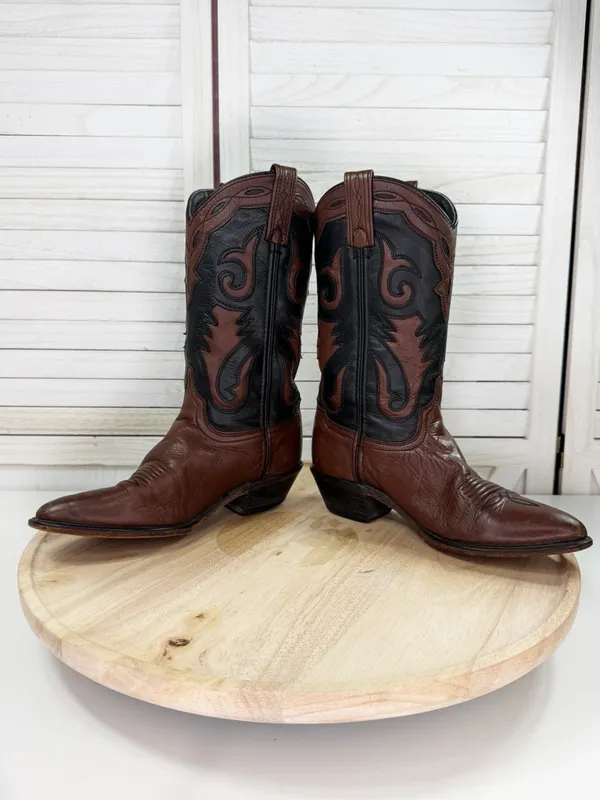 Vintage Abilene Western Cowboy Boots 9093 Julie Brown Black Leather‎ Women 7.5 - Image 4