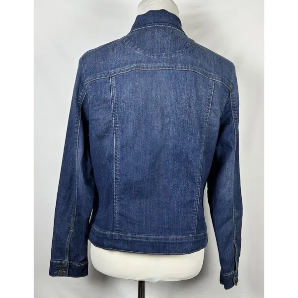 Vintage America Blues Denim Jacket Women's Size M Classic Blue Faux Side Pockets - Image 3