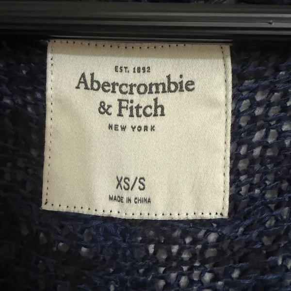 Abercrombie & Fitch Navy Blue White Striped Open Knit Cardigan Sweater XS/S - Image 3