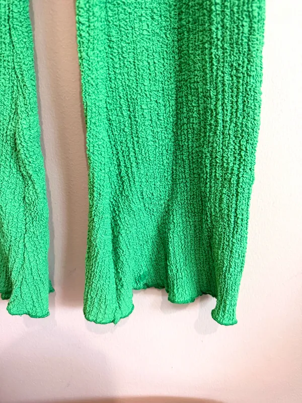 Zara Bright Green Stretch Textured High Rise Pull On Flare Pants Size Small - Image 2