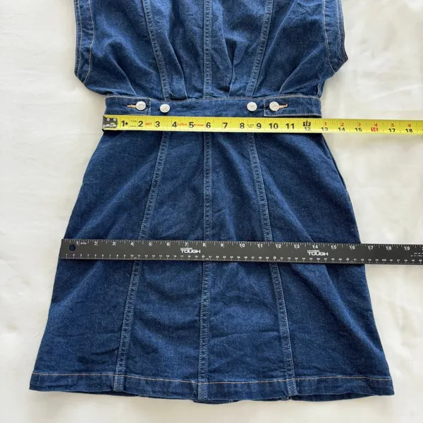GRLFRND Celeste Denim Vest Dress XS Mini Sleeveless Dark Wash Button Boho Fall - Image 6