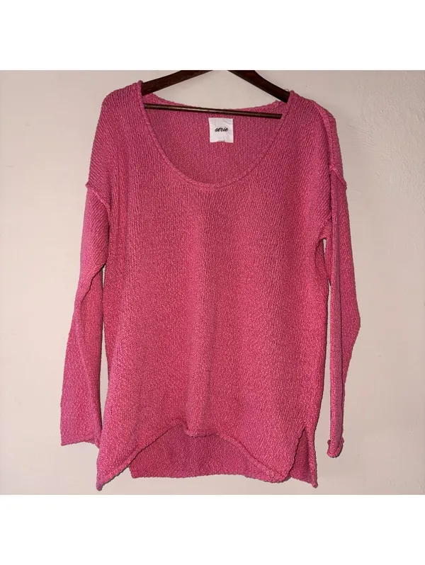 Aerie Pink Oversized Scoop Neck Knit Sweater Size Small - Image 2