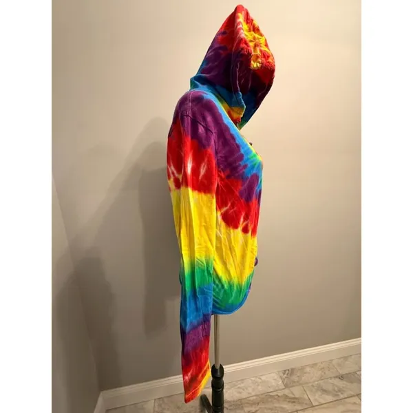 NEW Dyenomite women's medium tie-dyed rainbow hooded pullover - Image 3