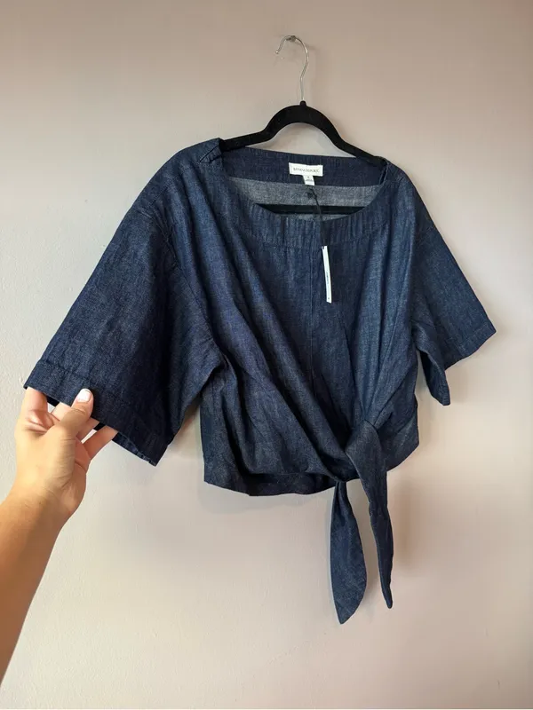 Banana Republic NWT Women’s Denim Cropped Tie Shirt Blouse Size Small - Image 5