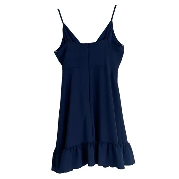 Altar'd State Faux Wrap Solid Mini Dress Navy Blue Summer Ruffle Hem Size M - Image 5
