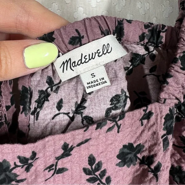 Madewell Purple‎ Black Floral Seesucker Peasant Top - Image 5