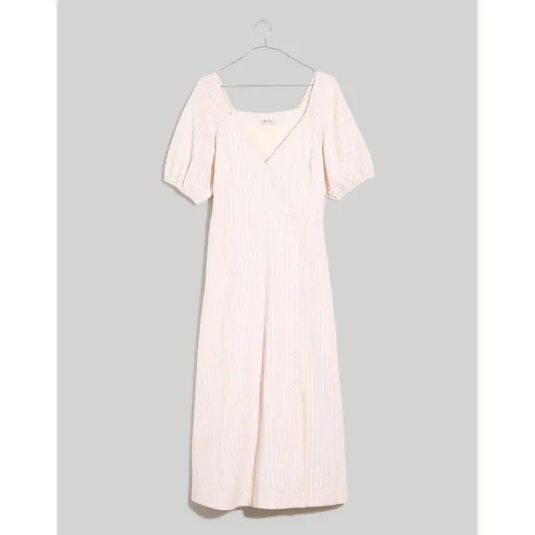Madewell Puff-Sleeve Button-Wrap Striped Midi Dress Size 6 - Image 5