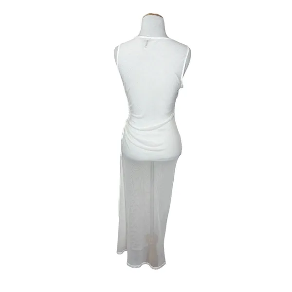 Forever 21 White Sheer Mesh Lace Cover-up Side Tie Swimwear Dress Size Large - Image 4