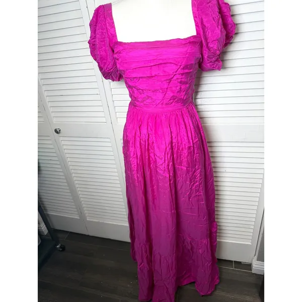Abercrombie & Fitch Emerson Drama Puff Sleeve Bow Back Pink Maxi Dress Sz MP - Image 8