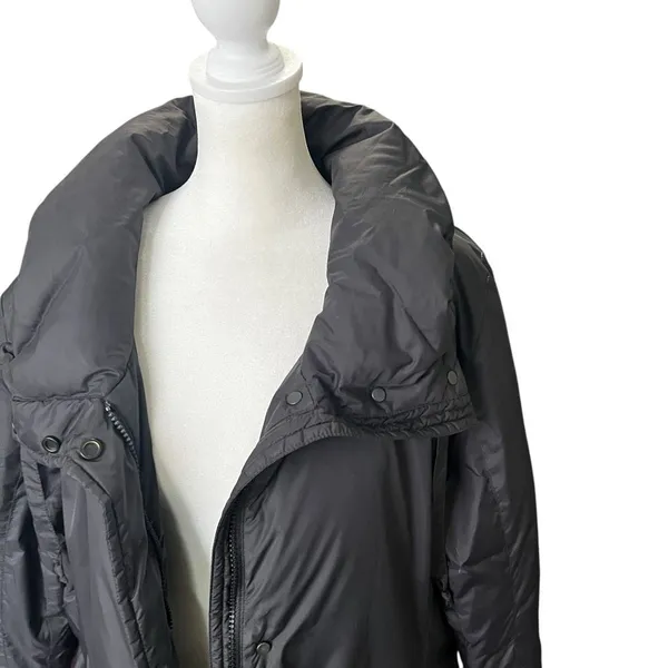 Eileen Fisher Long Down Puffer Coat Eggshell Gray Stand Collar Size L - Image 6