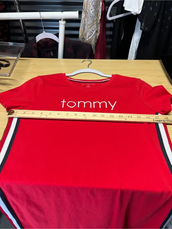 Tommy‎ Hilfiger Red Logo T-Shirt Dress Women’s Small Side Stripe Stretch Mini - Image 9
