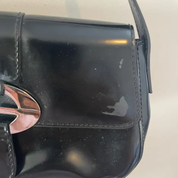 Y2K Style Black Patent Leather Guess Shoulder Bag - Image 6