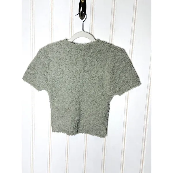 SKIMS Cozy Knit T-Shirt Aqua Sage Green Fuzzy Cropped Top L/XL NEW - Image 5