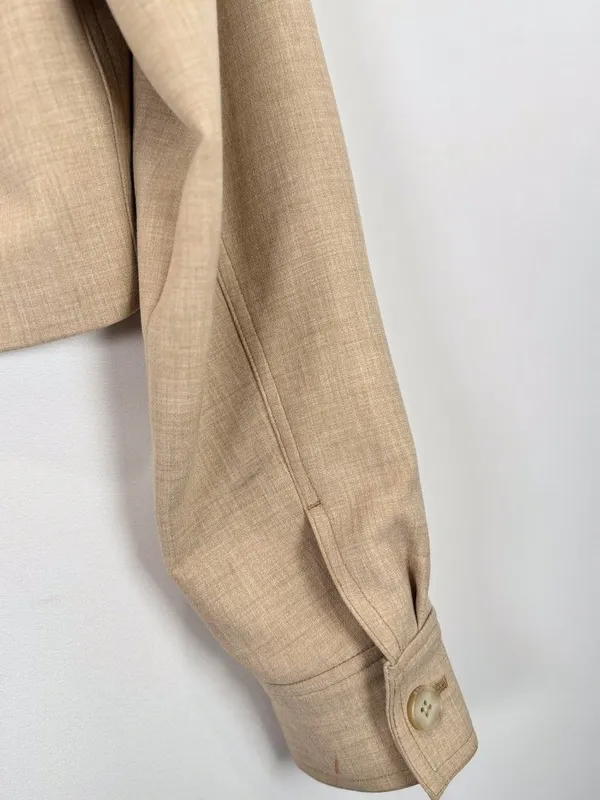 Aritzia Wilfred Womens Jacket Beige Little Cropped Button Up Crepette Stretch XS - Image 11