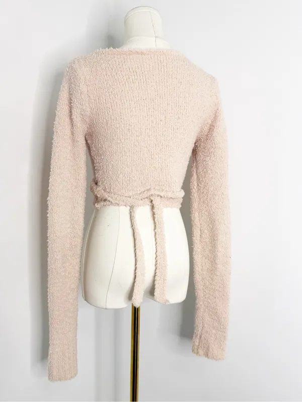 SKIMS Cozy Knit Wrap Sweater Size S/M Cropped Teddy Fuzzy Pink - Image 4