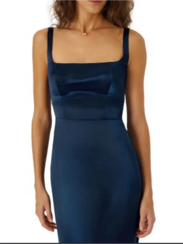 Reformation Ambre Midnight Silk Square-Neck Slip Dress - Image 2