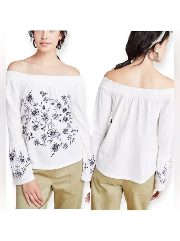 Anthropologie Annie Embroidered Off-The-Shoulder Blouse Size M Boho - Image 2