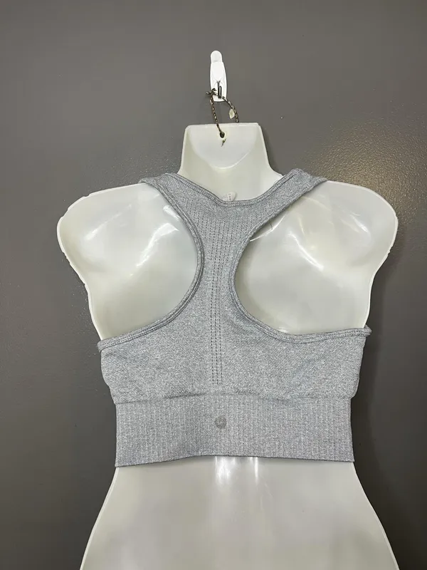 90 Degree By Reflex Sports Bra Womens Medium Gray Zip Front Ribbed Seamless - Image 4