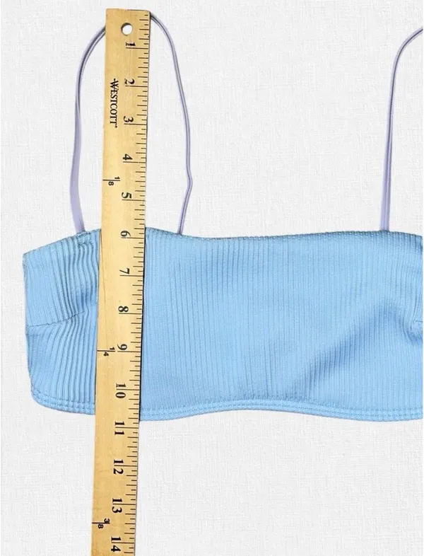 Abercrombie Fitch Ribbed Bikini Set S/M Blue Bralette Top Cheeky Bottom Swimsuit - Image 11