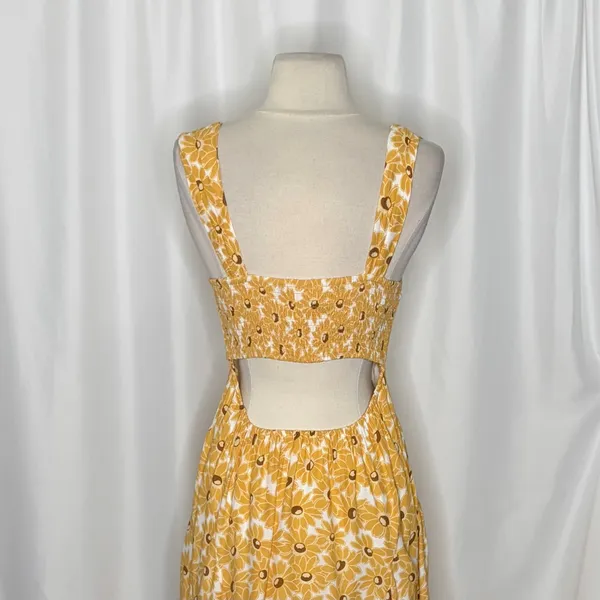 FREE PEOPLE Rosalee Midi Dress Yellow Combo Floral Cutout Back Boho X-Small - Image 10