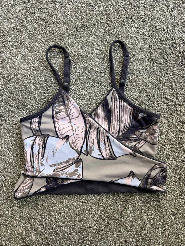 Maaji Reversible Wrap Bikini Top Textured Black Floral- Small - Image 5