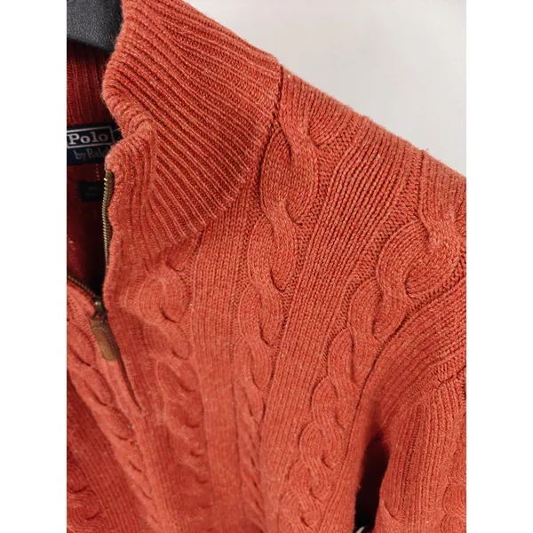 Men’s Polo Ralph Lauren Cable Knit Quarter Zip Orange XL - Image 3