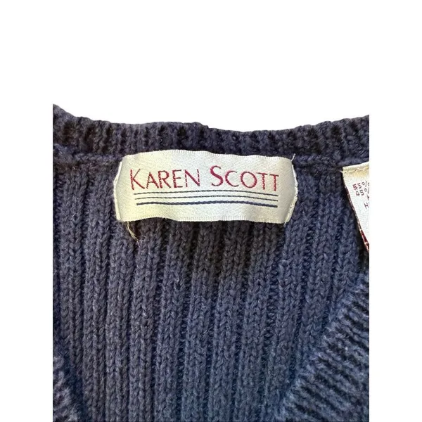 90s vintage Chunky Knit Nordic Sweater Vest Blue Med Karen Scott - Image 6