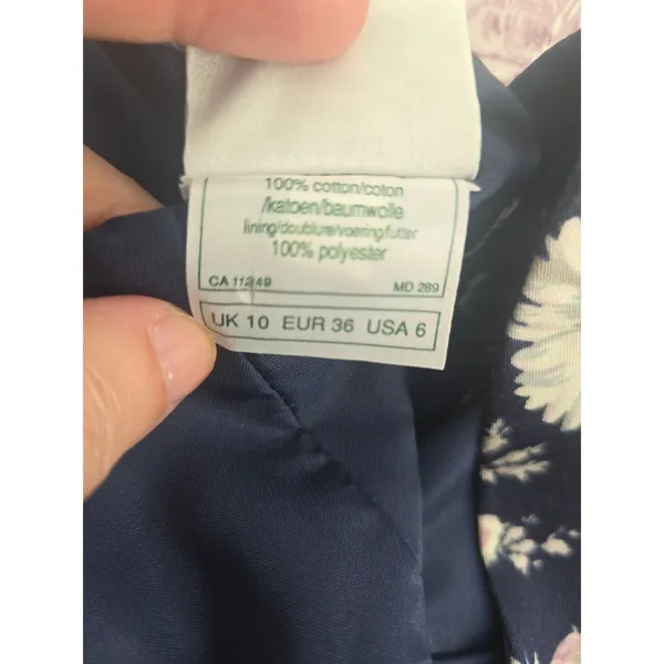 Laura Ashley Dress Womens 10 Floral Puff Sleeve Maxi Navy Pink V-Neck EUC - Image 6
