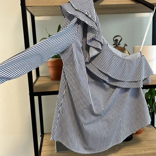Banana Republic Crisp 100% Cotton Woven Ruffle One Shoulder Blouse Top, M - Image 2