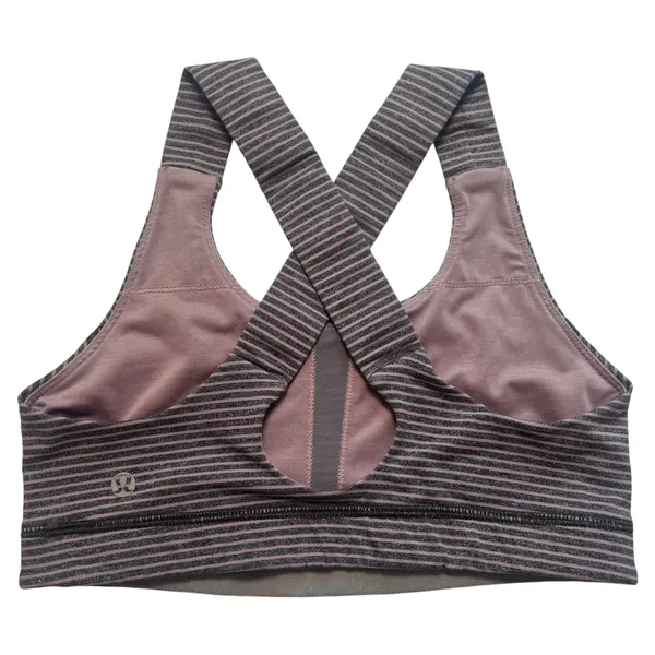Lululemon Energy Bra Pink Charcoal Grey Striped Medium Support Size 6 - Image 4