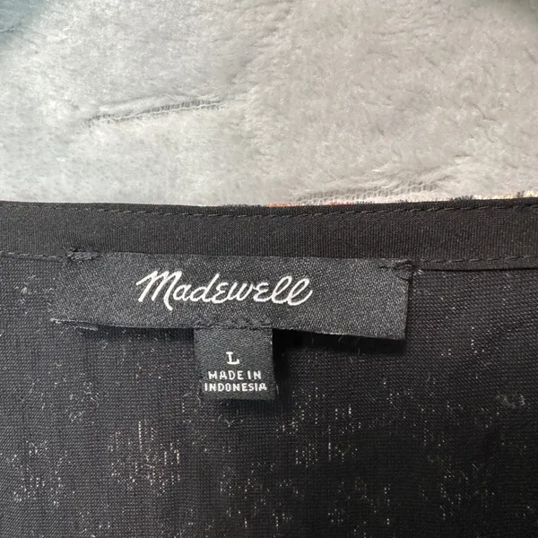 Madewell Floral Burnout Velvet V Neck Puff Sleeve Top Black Brown L Coquette - Image 4