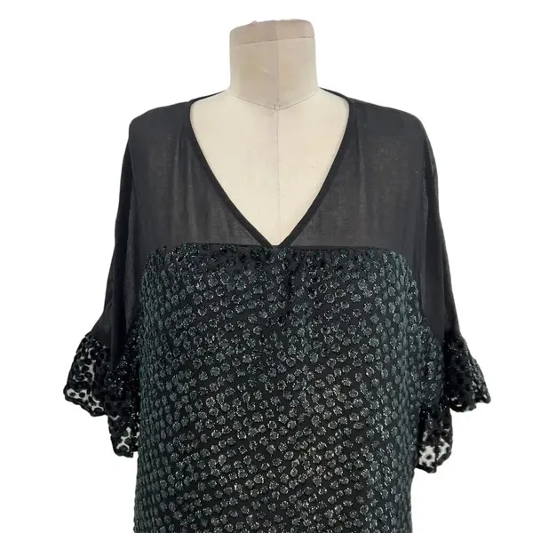 Anthropologie Amadi Lucinda Dress‎ Textured Dot Metallic Black Green Size Large - Image 4