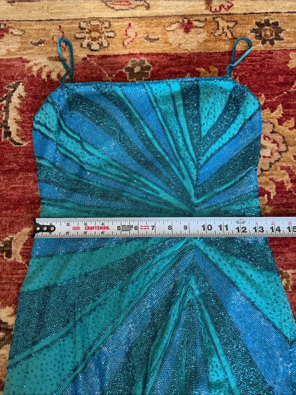 Teal & Blue Ruched Spaghetti-Strap Evening Gown - Image 14