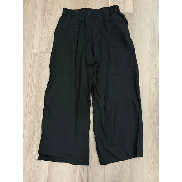 Halara Wide Leg Flowy Solid Palazzo Casual Linen Feel Pants Black XL - Image 3